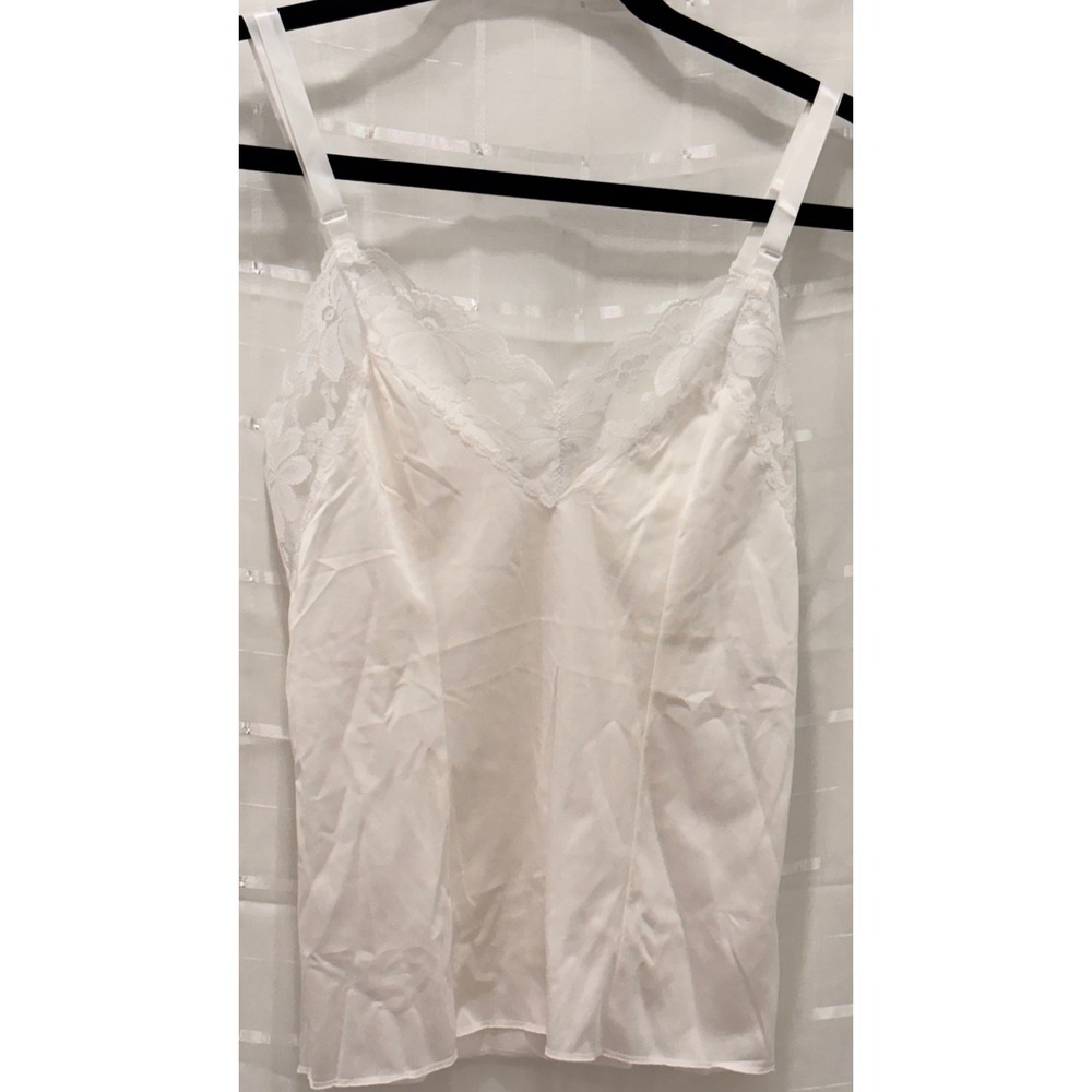 Vintage Lorraine White Lace Trim Camisole Antron III Nylon Slip Top Size 34 USA